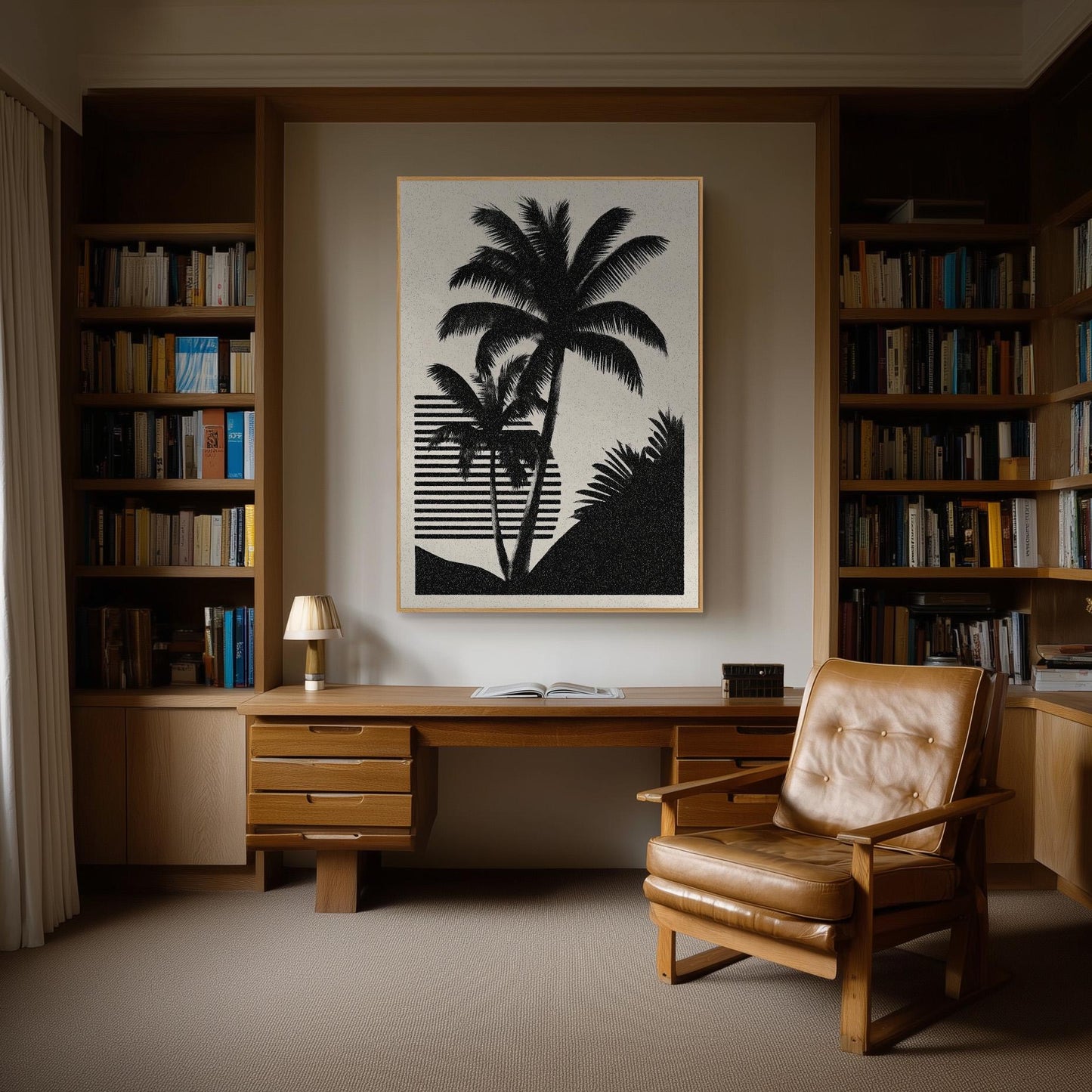 Palm Tree Canvas Art Black and White Tropical Print for Living Room or Office, Minimal Coastal Wall Decor