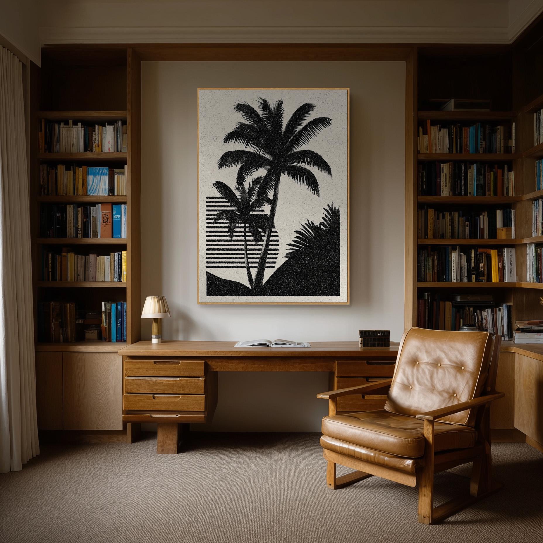 Palm Tree Canvas Art Black and White Tropical Print for Living Room or Office, Minimal Coastal Wall Decor