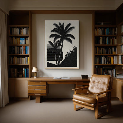 Palm Tree Canvas Art Black and White Tropical Print for Living Room or Office, Minimal Coastal Wall Decor