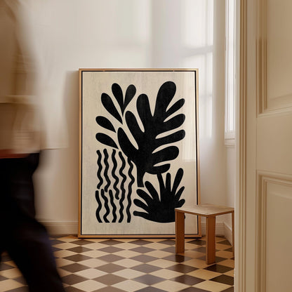 Black Botanical Canvas Art Modern Minimal Leaf Print for Living Room or Hallway, Abstract Nature Wall Decor