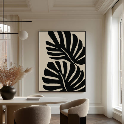 Monstera Leaf Canvas Art Black and White Botanical Print for Dining Room or Bedroom, Minimalist Nature Wall Decor