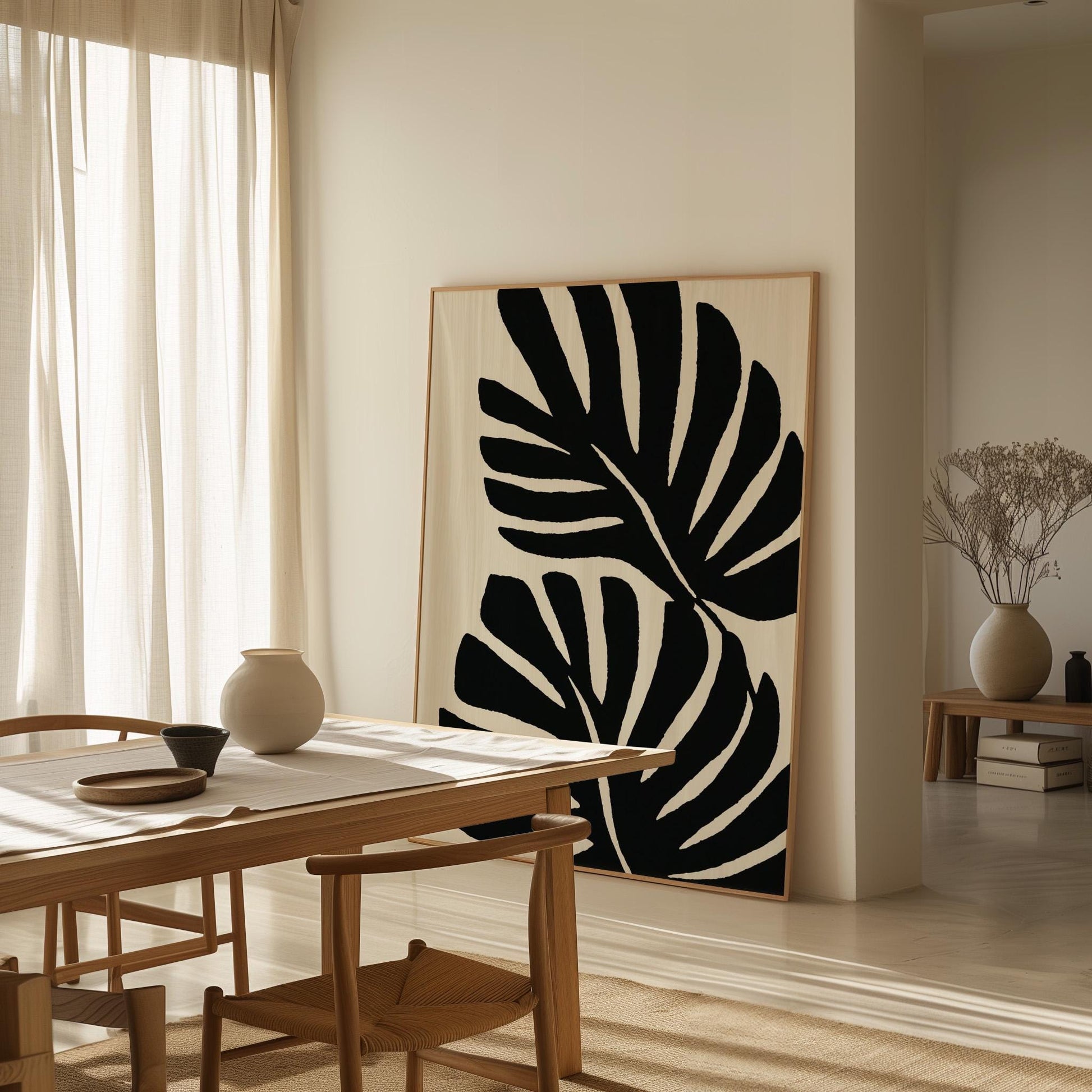 Monstera Leaf Canvas Art Black and White Botanical Print for Dining Room or Bedroom, Minimalist Nature Wall Decor