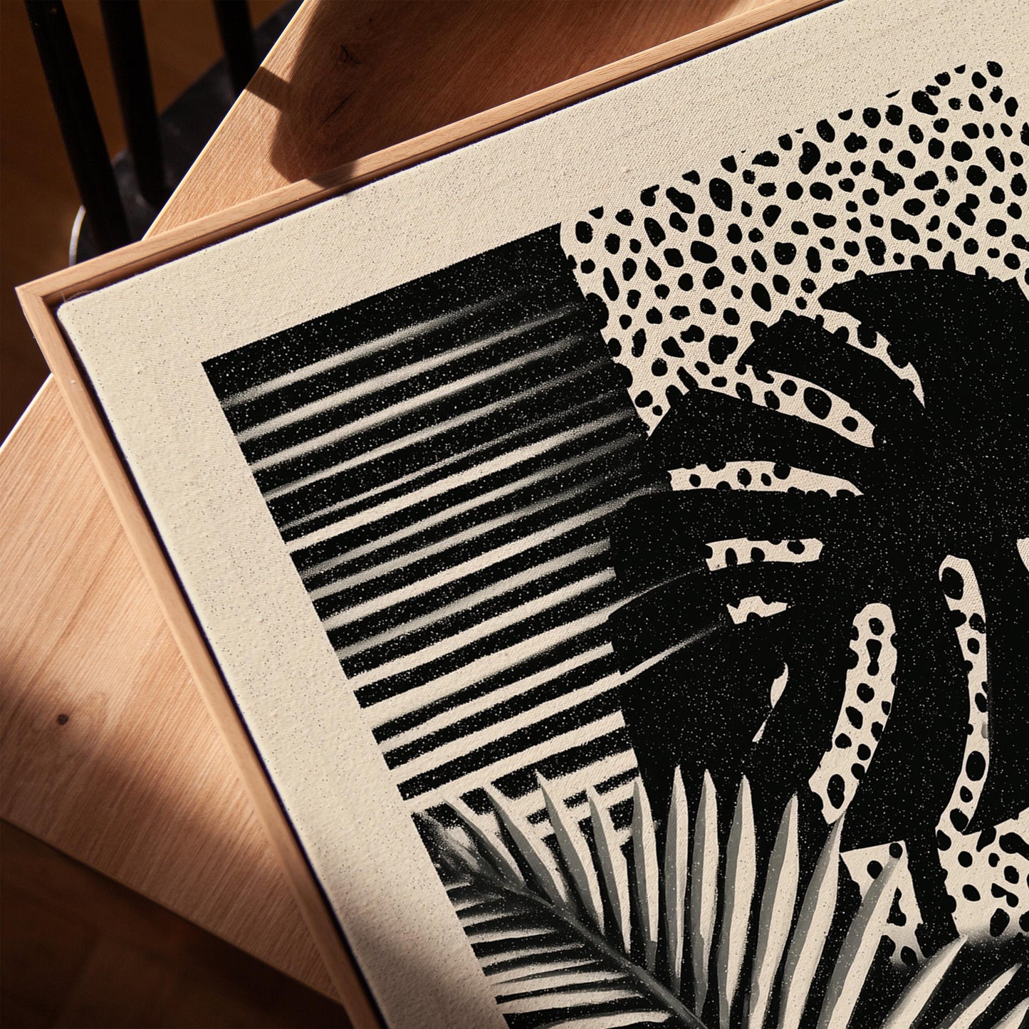Abstract Botanical Canvas Art Black and White Tropical Leaf Print for Living Room or Office, Modern Minimal Wall Decor