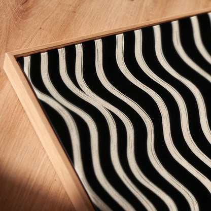 Black and White Waves Canvas Art Modern Abstract Print for Dining Room or Office, Minimal Line Pattern Wall Decor