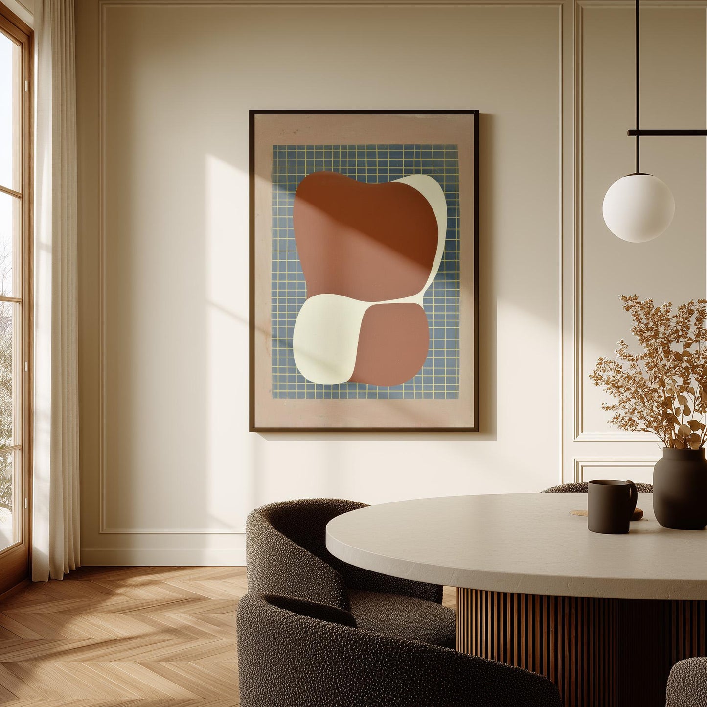 Mid Century Abstract Canvas Art Terracotta and Cream Geometric Shapes Modern Print for Dining Room or Office, Retro Wall Decor
