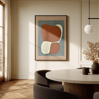 Mid Century Abstract Canvas Art Terracotta and Cream Geometric Shapes Modern Print for Dining Room or Office, Retro Wall Decor
