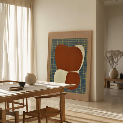 Mid Century Abstract Canvas Art Terracotta and Cream Geometric Shapes Modern Print for Dining Room or Office, Retro Wall Decor