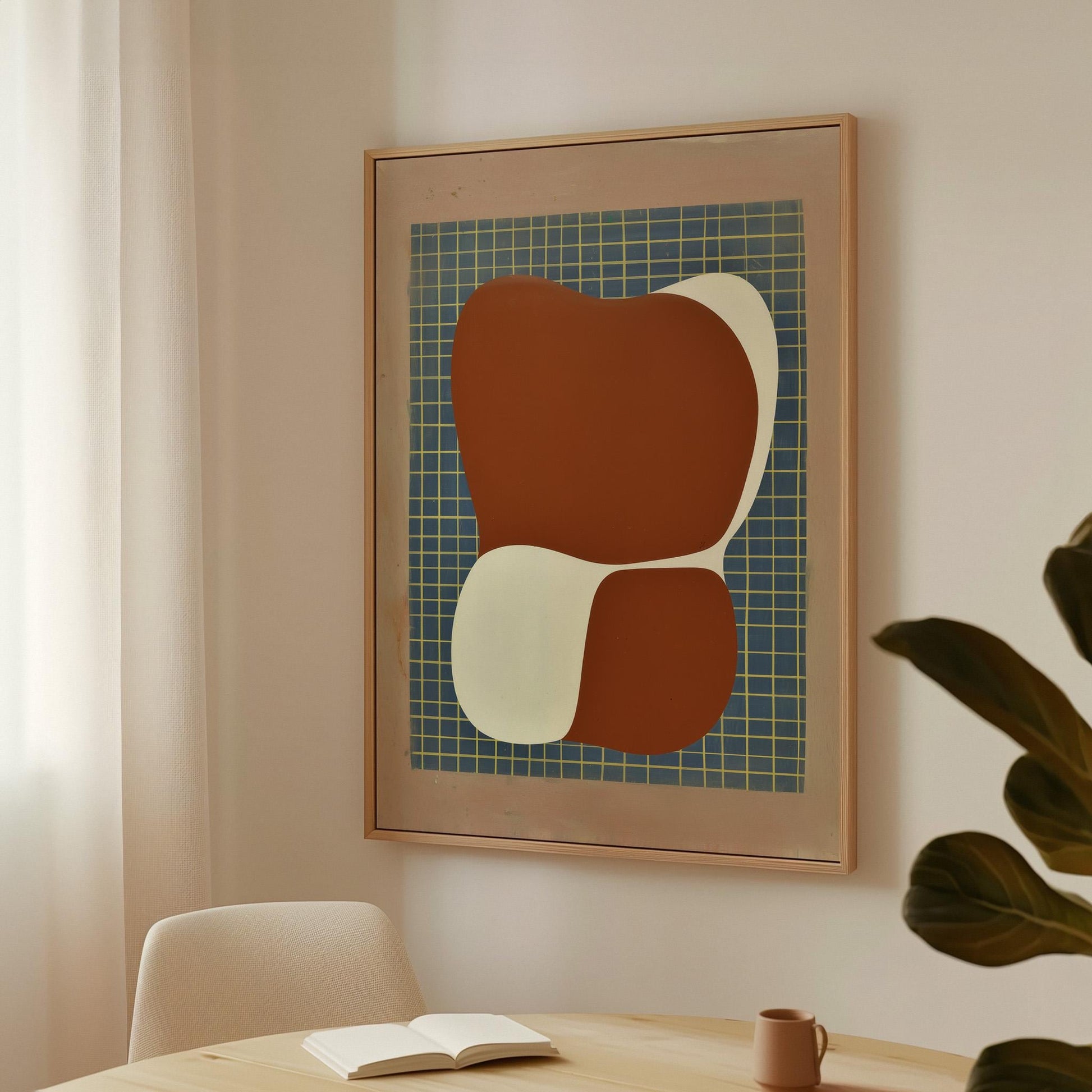 Mid Century Abstract Canvas Art Terracotta and Cream Geometric Shapes Modern Print for Dining Room or Office, Retro Wall Decor