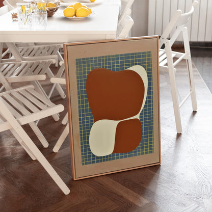 Mid Century Abstract Canvas Art Terracotta and Cream Geometric Shapes Modern Print for Dining Room or Office, Retro Wall Decor