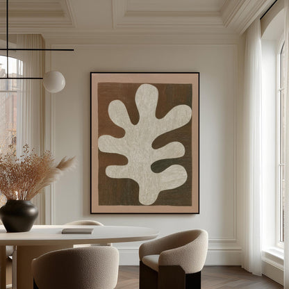 Abstract Leaf Form Canvas Art Neutral Beige and Brown Minimalist Print for Dining Room or Living Room, Modern Organic Wall Decor