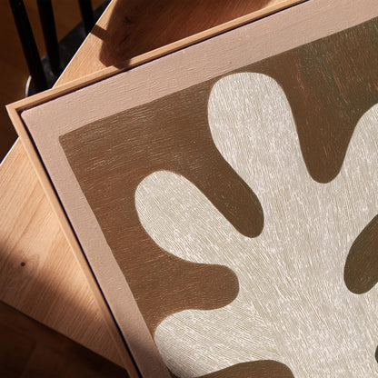 Abstract Leaf Form Canvas Art Neutral Beige and Brown Minimalist Print for Dining Room or Living Room, Modern Organic Wall Decor