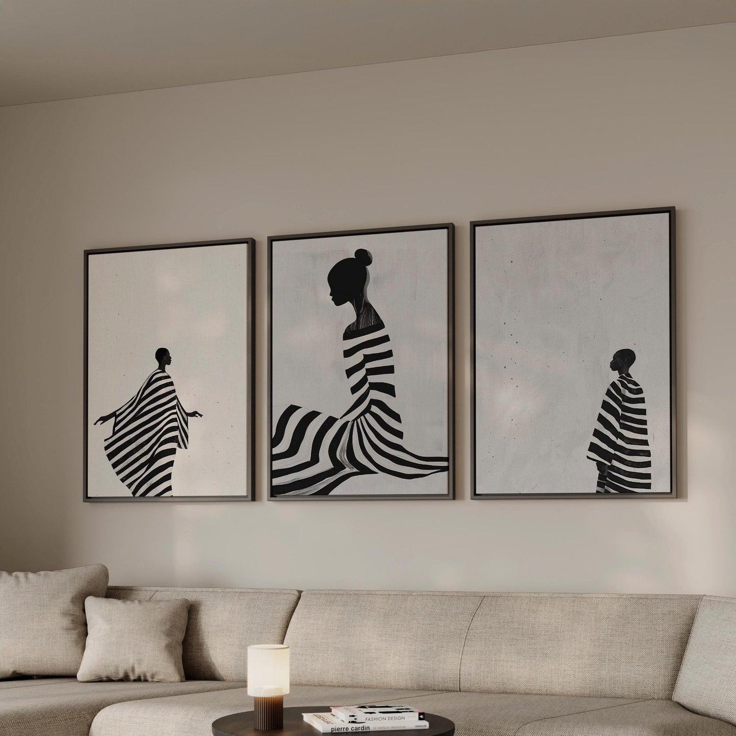 Relaxing Women Canvas Set: Modern Black and White Figurative Art