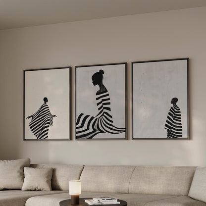 Relaxing Women Canvas Set: Modern Black and White Figurative Art