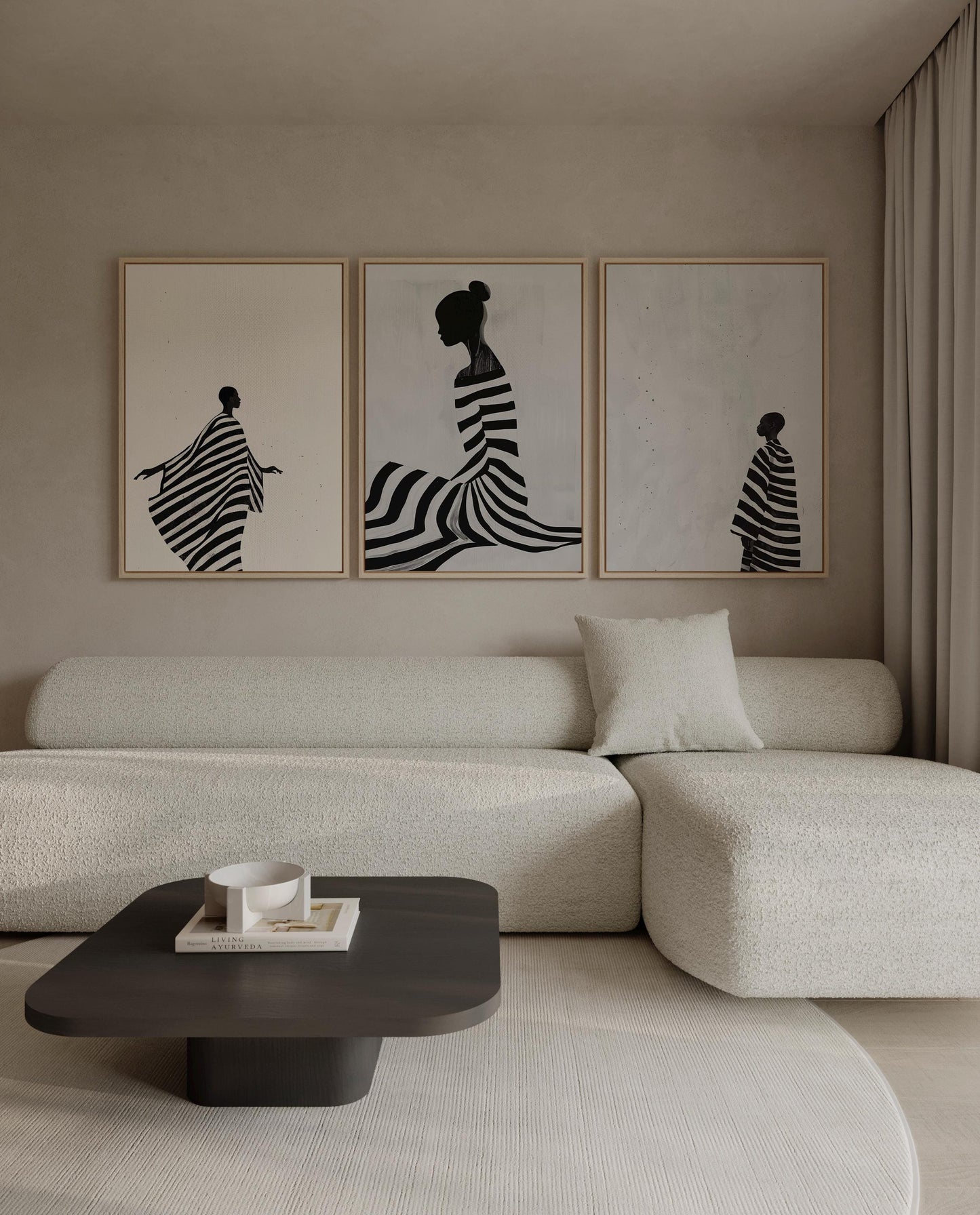 Relaxing Women Canvas Set: Modern Black and White Figurative Art