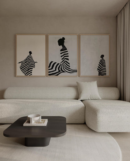 Relaxing Women Canvas Set: Modern Black and White Figurative Art