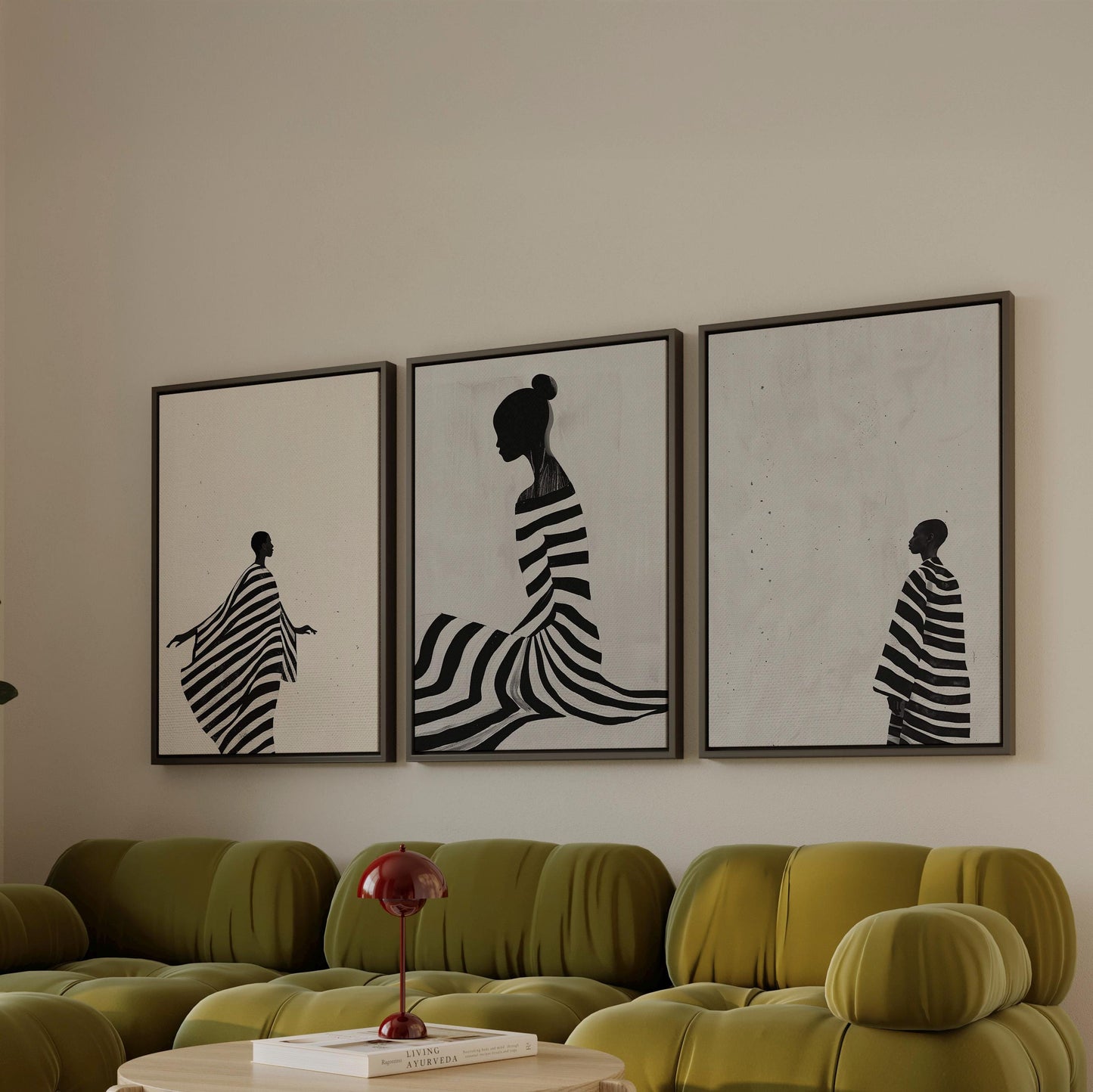 Relaxing Women Canvas Set: Modern Black and White Figurative Art