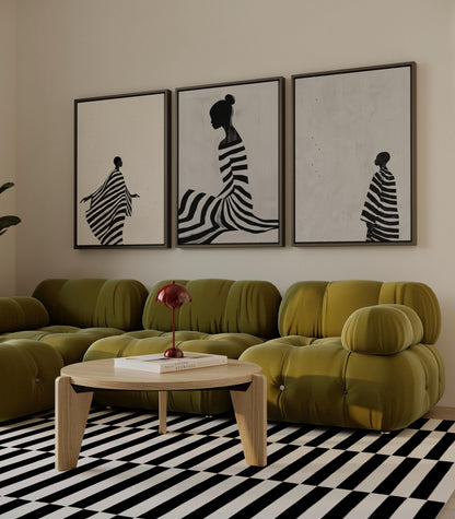 Relaxing Women Canvas Set: Modern Black and White Figurative Art