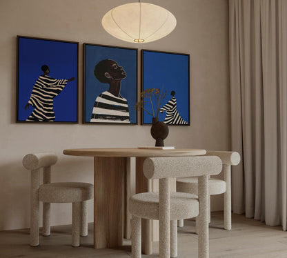 Electric Blue Women Canvas Prints: Abstract Art Set (Framed or Unframed)
