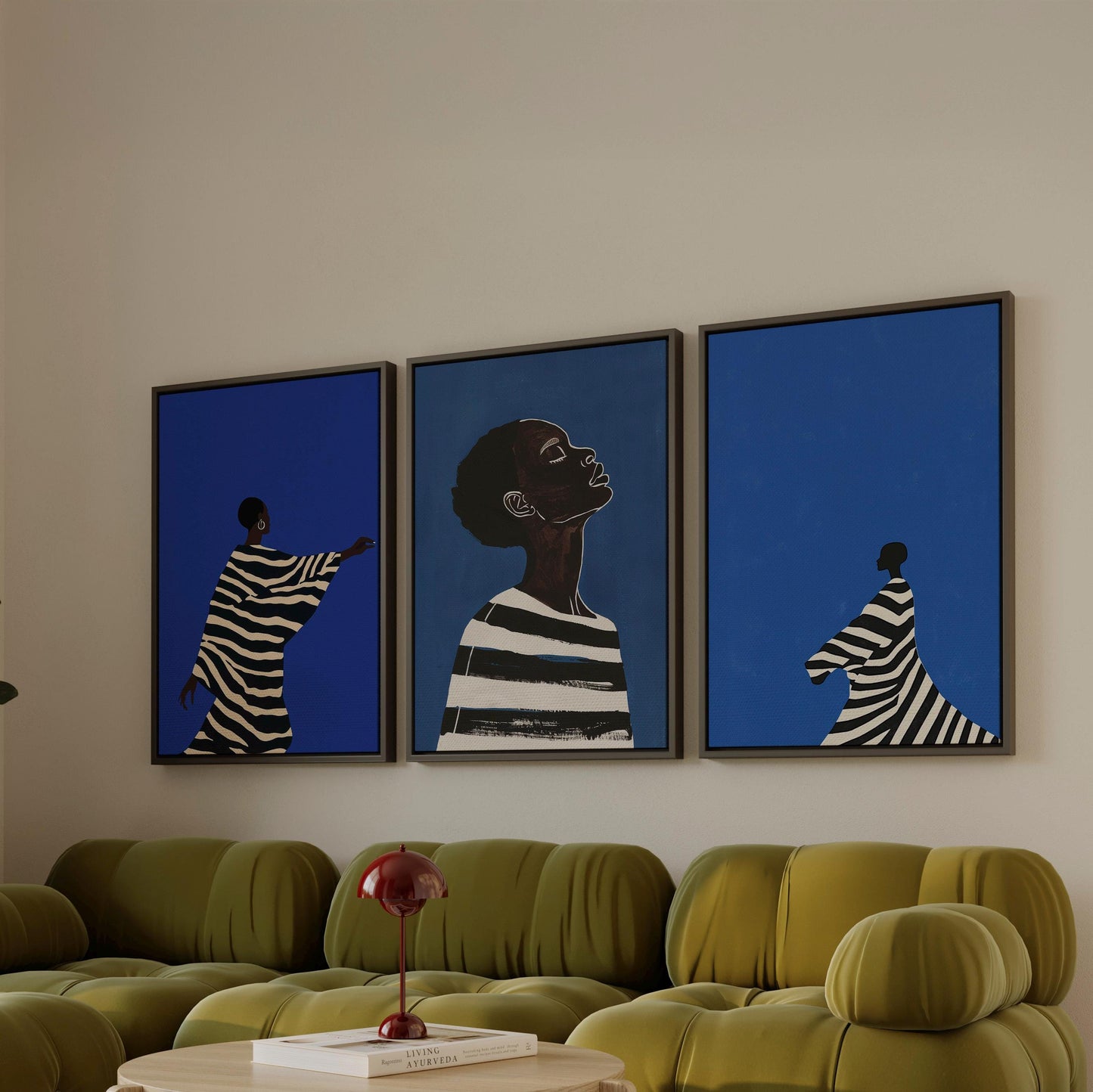 Electric Blue Women Canvas Prints: Abstract Art Set (Framed or Unframed)