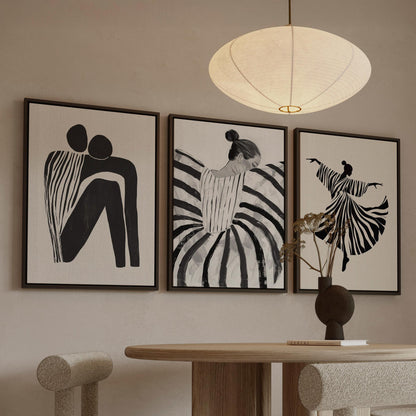 Women Abstract Canvas Set: Black and White Art (Framed or Unframed)