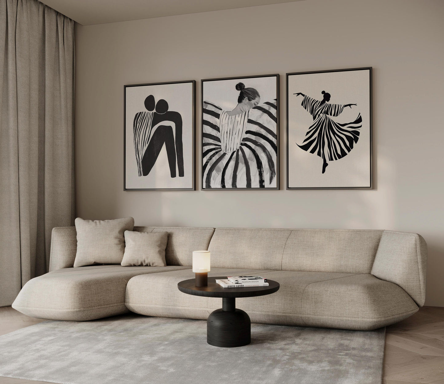 Women Abstract Canvas Set: Black and White Art (Framed or Unframed)