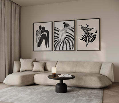 Women Abstract Canvas Set: Black and White Art (Framed or Unframed)