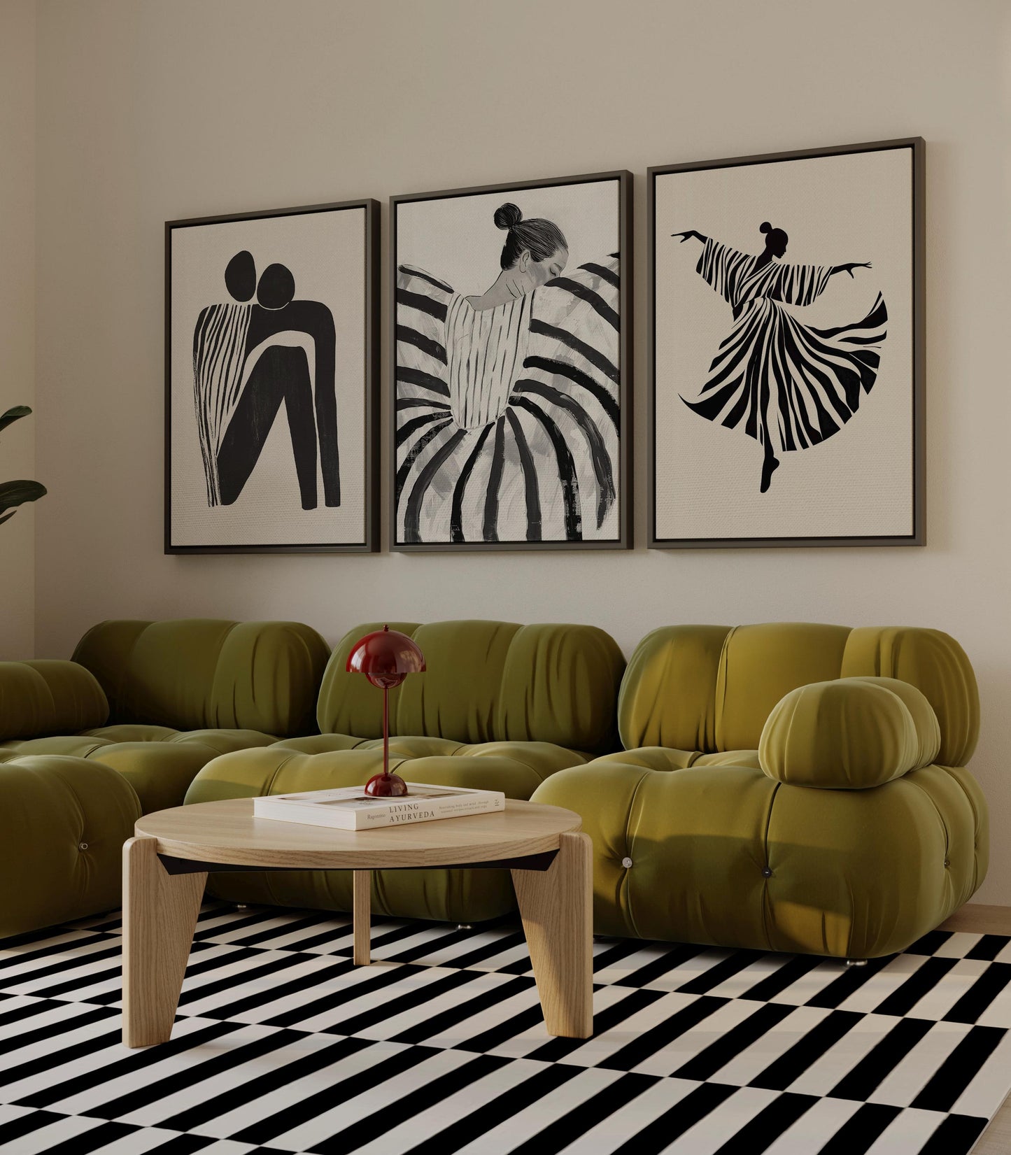 Women Abstract Canvas Set: Black and White Art (Framed or Unframed)