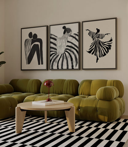 Women Abstract Canvas Set: Black and White Art (Framed or Unframed)