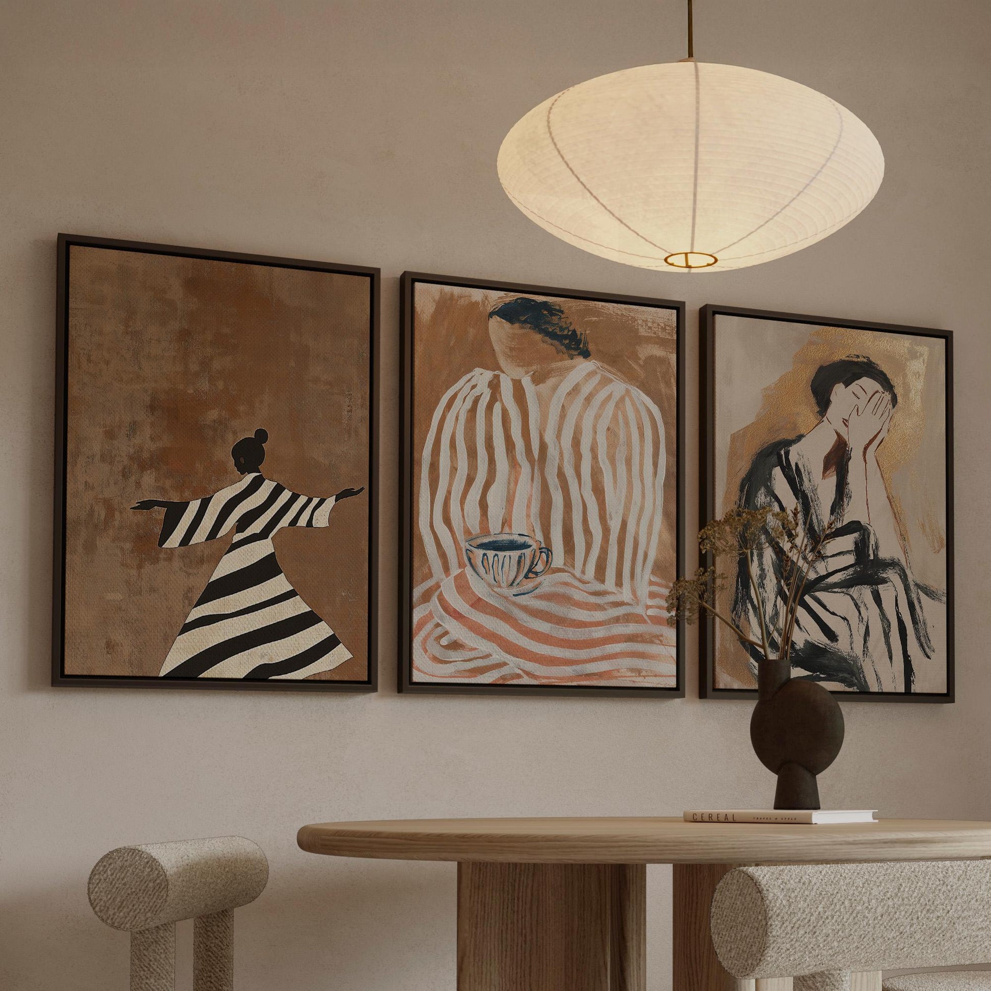 Wabi Sabi Women Canvas Floating Frame Set: Modern Abstract Figurative Art