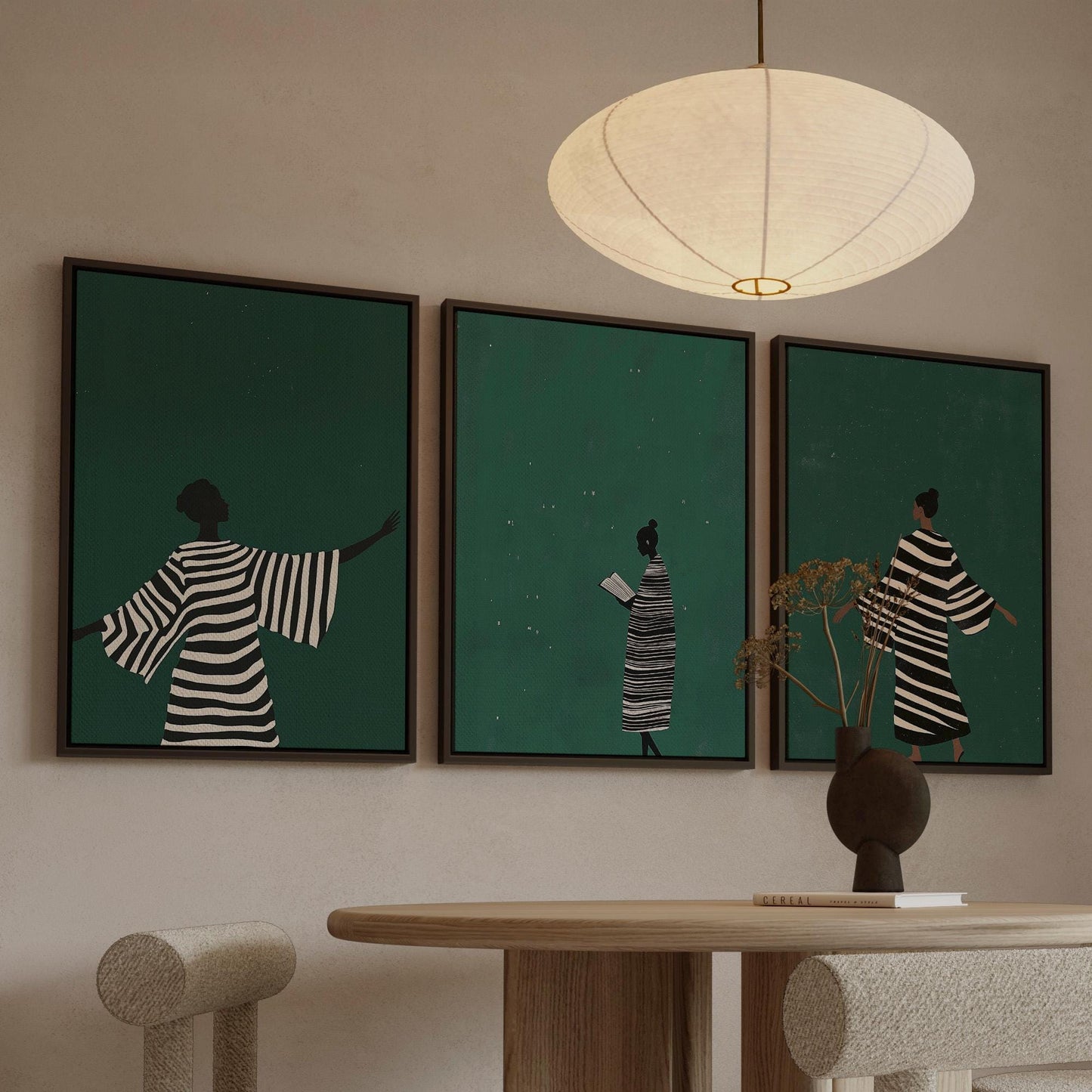 Emerald Green Woman Canvas Set - Modern Abstract Wall Decor
