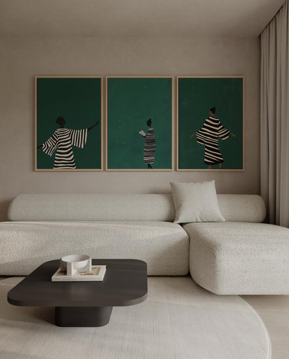Emerald Green Woman Canvas Set - Modern Abstract Wall Decor