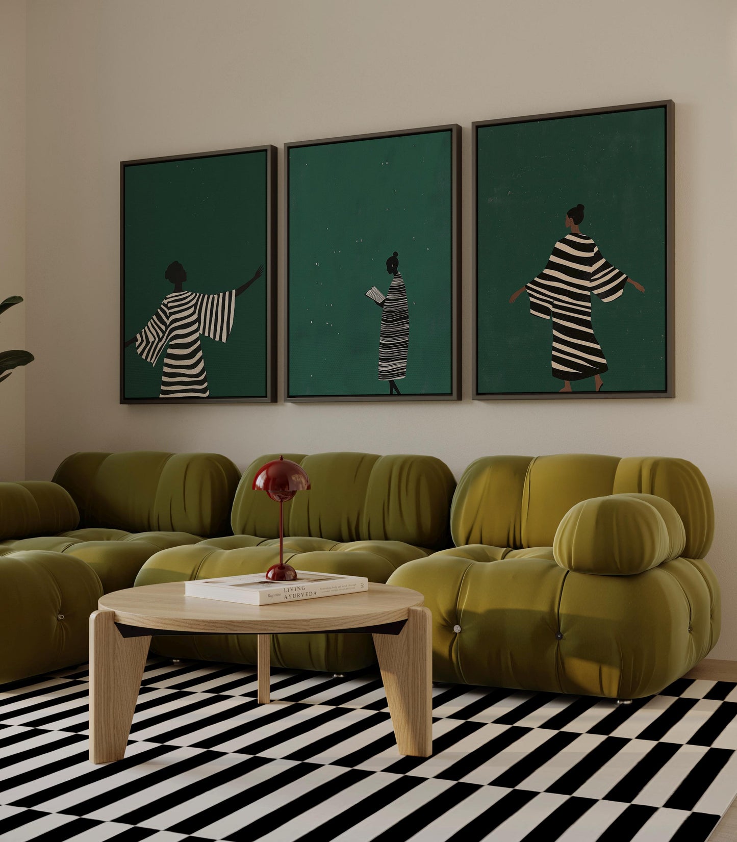Emerald Green Woman Canvas Set - Modern Abstract Wall Decor