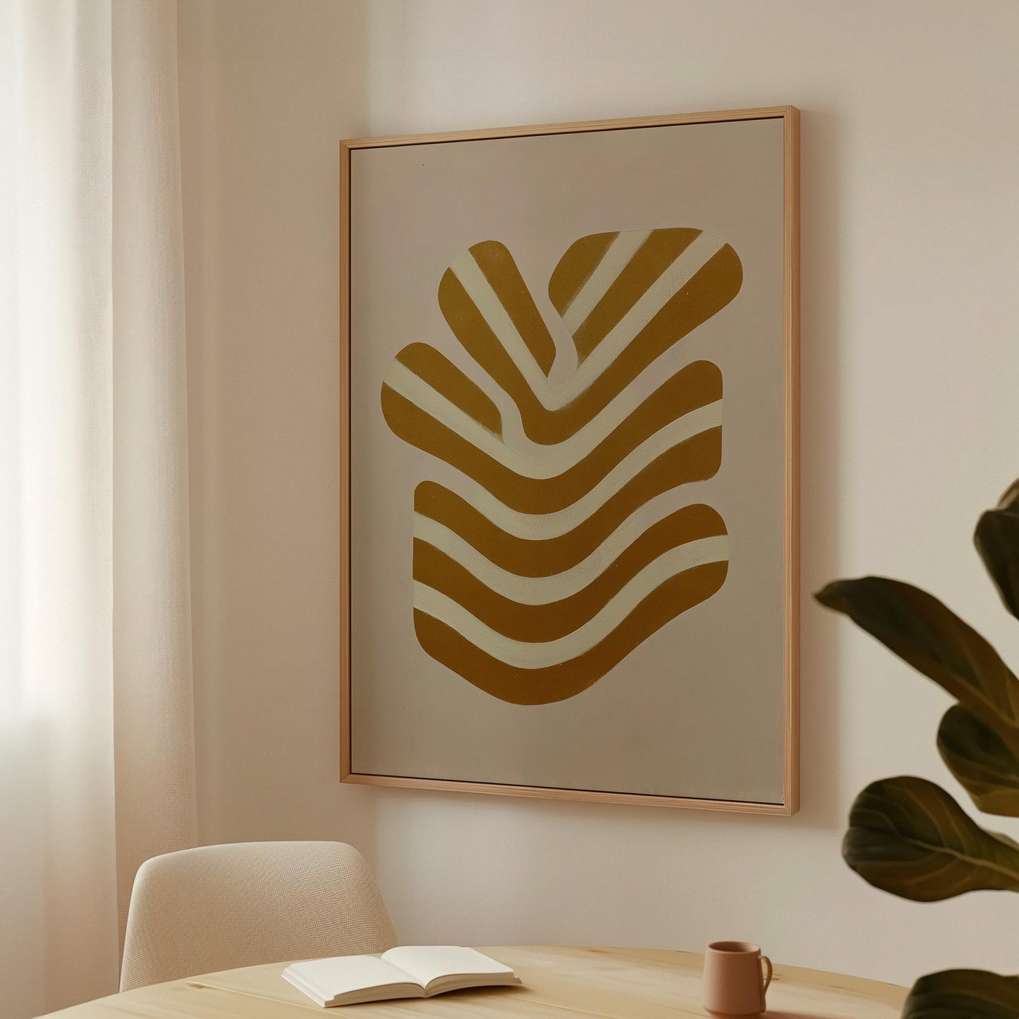 Giclée Canvas Print Abstract Golden Lines Minimalist Modern Wall Art Neutral Geometric Design for Living Room or Office