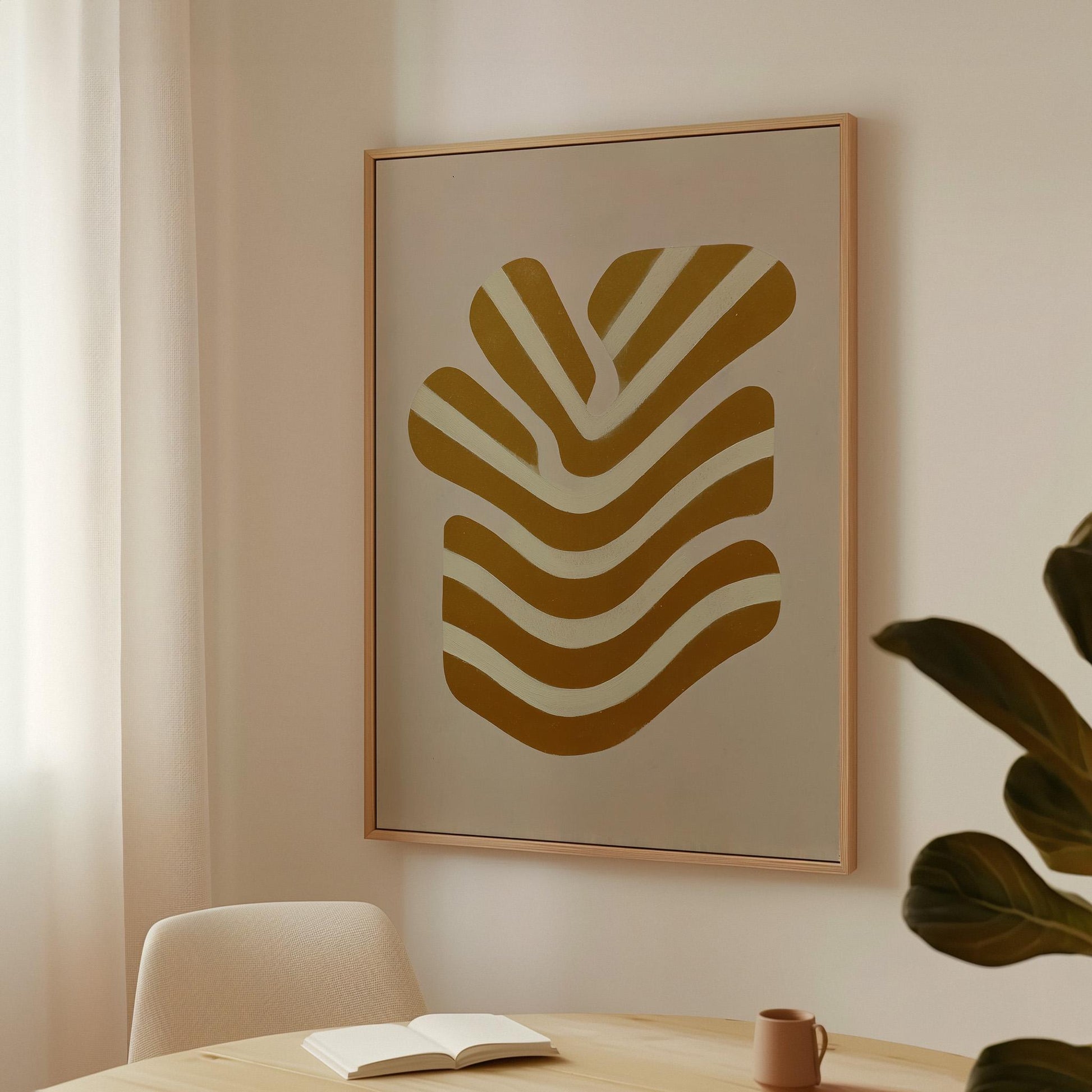 Giclée Canvas Print Abstract Golden Lines Minimalist Modern Wall Art Neutral Geometric Design for Living Room or Office
