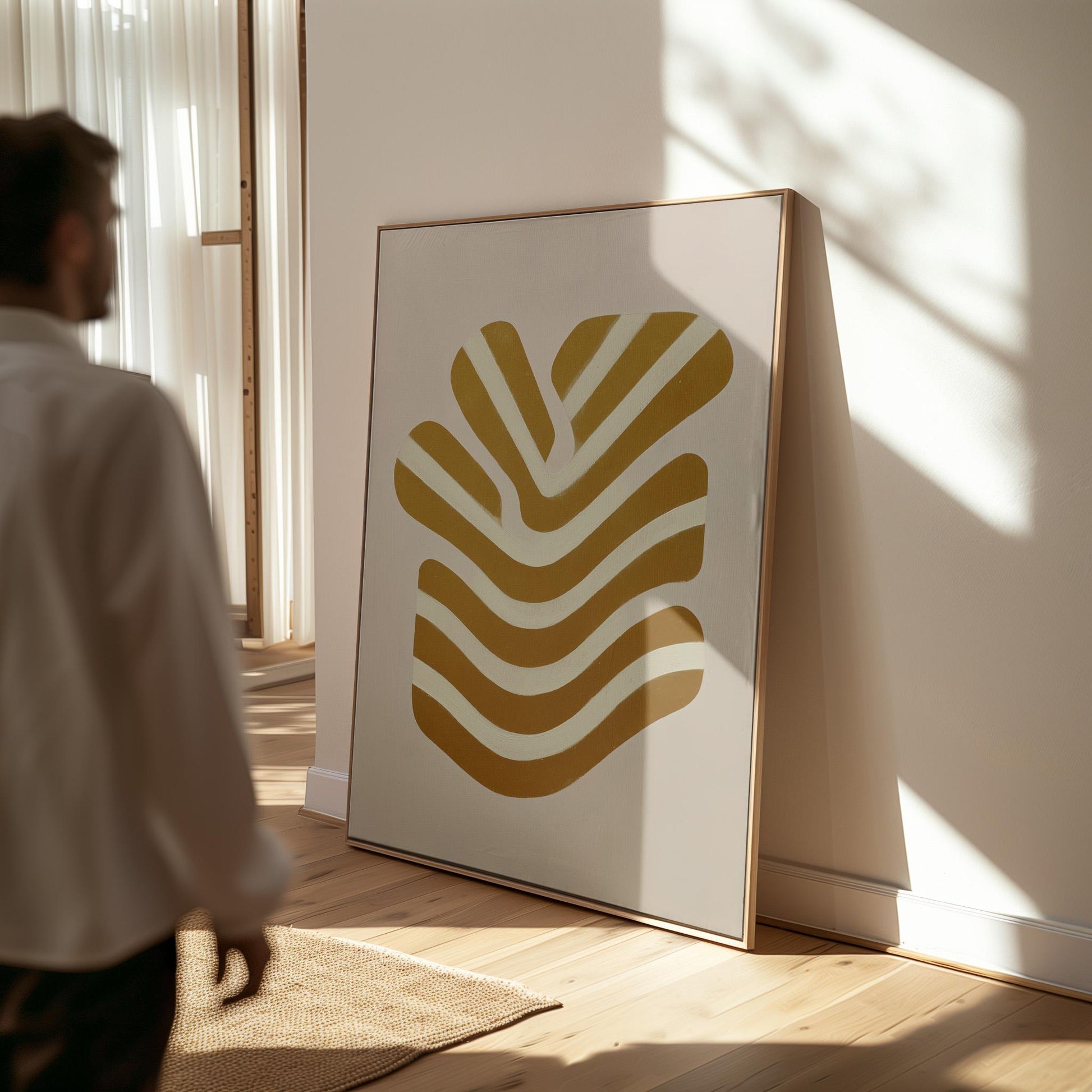 Giclée Canvas Print Abstract Golden Lines Minimalist Modern Wall Art Neutral Geometric Design for Living Room or Office