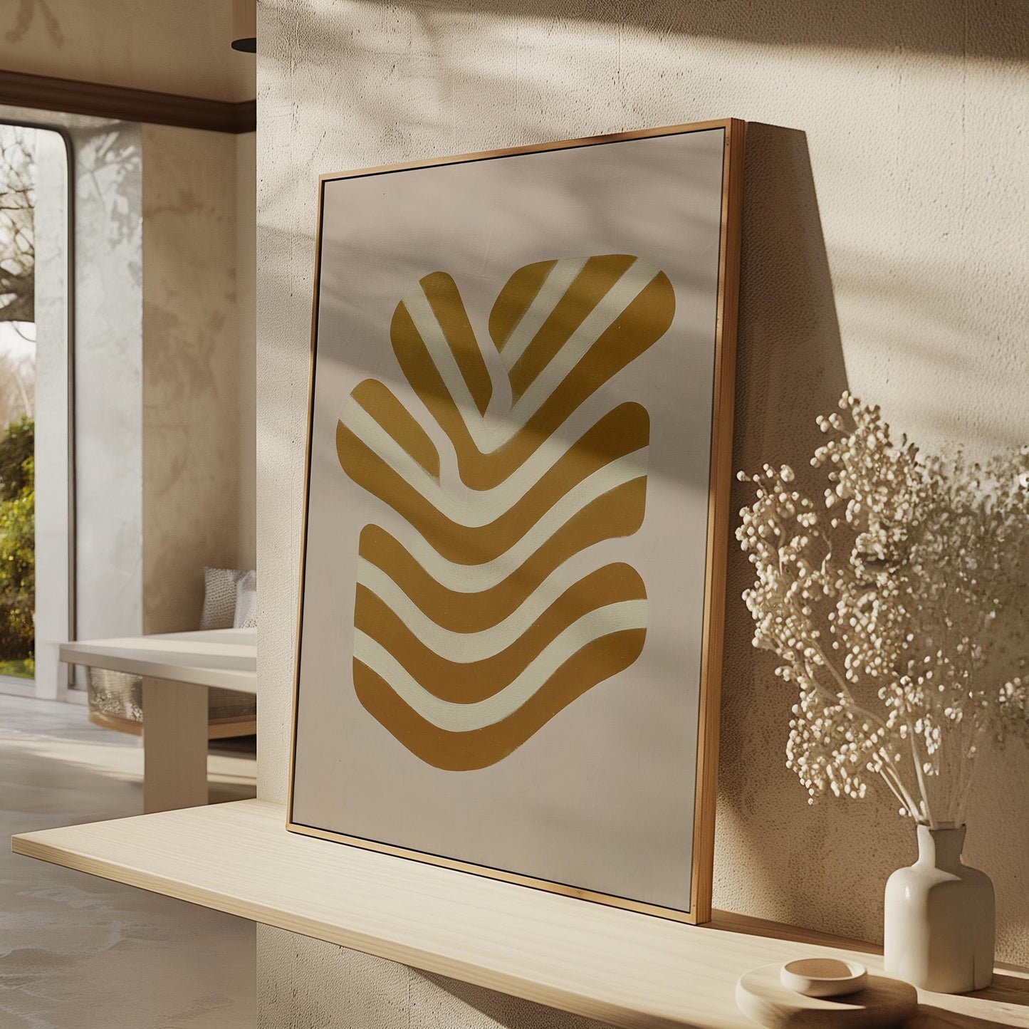 Giclée Canvas Print Abstract Golden Lines Minimalist Modern Wall Art Neutral Geometric Design for Living Room or Office