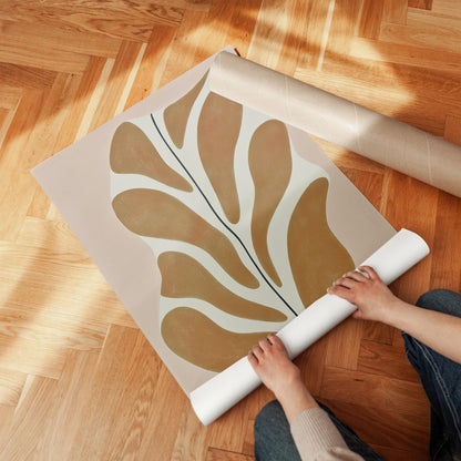 Giclée Canvas Print Abstract Leaf Form in Mustard and Cream Minimalist Modern Wall Art Organic Shape Painting for Living Room or Bedroom