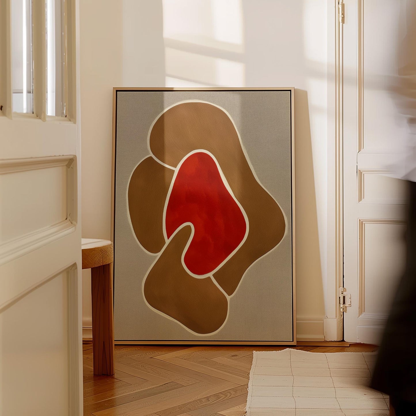 Modern Giclée Canvas in Warm Earth Tones with Abstract Red Centerpiece Contemporary Minimal Wall Art for Living Room or Studio