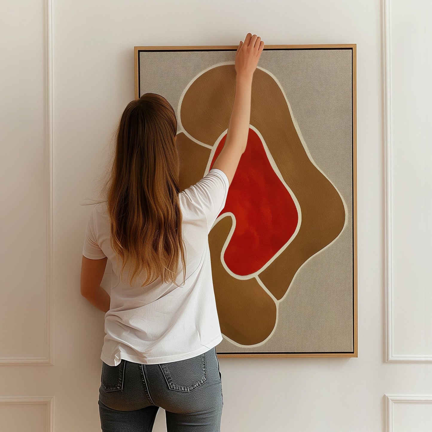 Modern Giclée Canvas in Warm Earth Tones with Abstract Red Centerpiece Contemporary Minimal Wall Art for Living Room or Studio