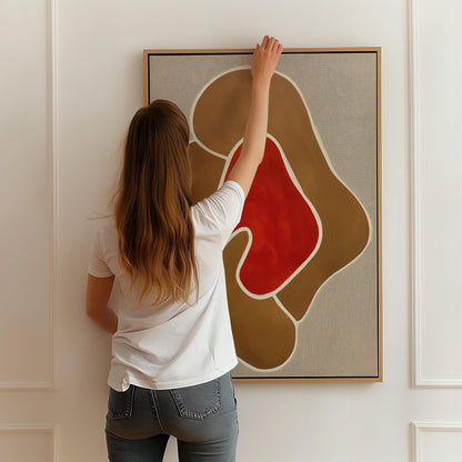 Modern Giclée Canvas in Warm Earth Tones with Abstract Red Centerpiece Contemporary Minimal Wall Art for Living Room or Studio