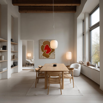 Modern Giclée Canvas in Warm Earth Tones with Abstract Red Centerpiece Contemporary Minimal Wall Art for Living Room or Studio