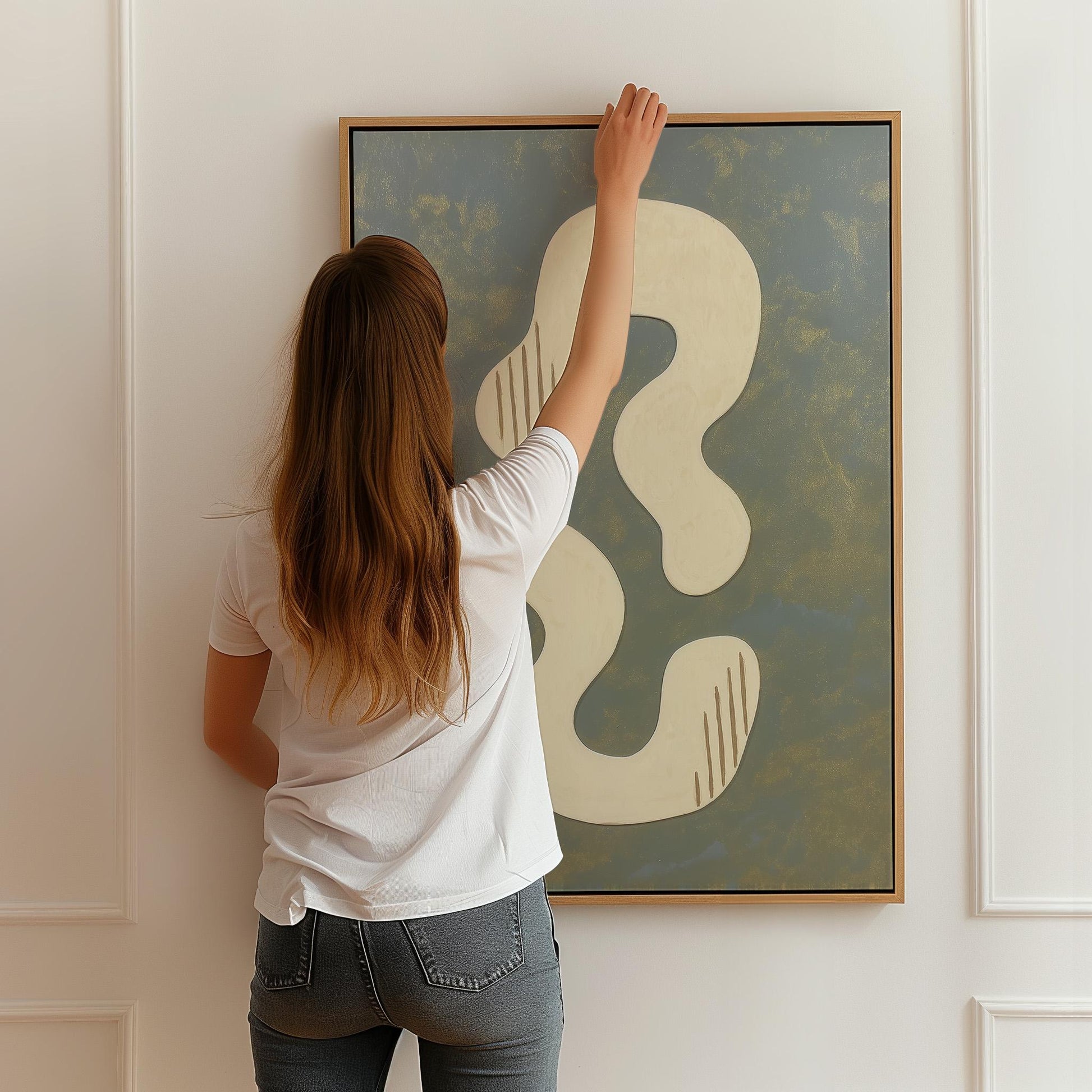 Abstract Blue and Beige Giclée Canvas Print with Soft Organic Shapes Modern Art for Minimalist Living Room or Studio Decor