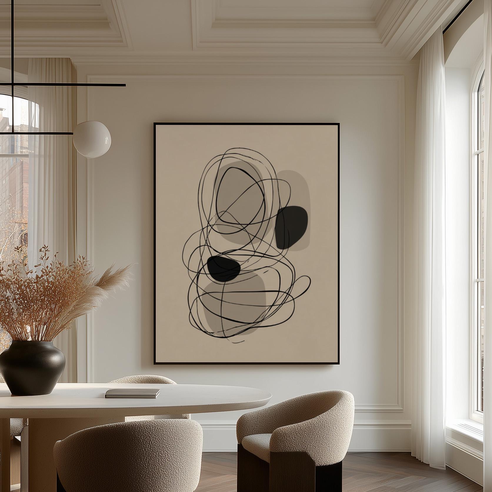 Minimal Line Art Giclée Canvas Print in Black and Neutral Tones Modern Abstract Wall Decor for Living Room or Office