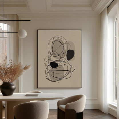 Minimal Line Art Giclée Canvas Print in Black and Neutral Tones Modern Abstract Wall Decor for Living Room or Office