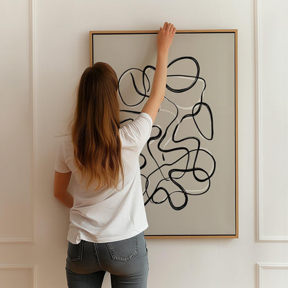 Abstract Continuous Line Giclée Canvas Print in Black and White Modern Minimal Wall Art for Scandinavian or Japandi Interiors