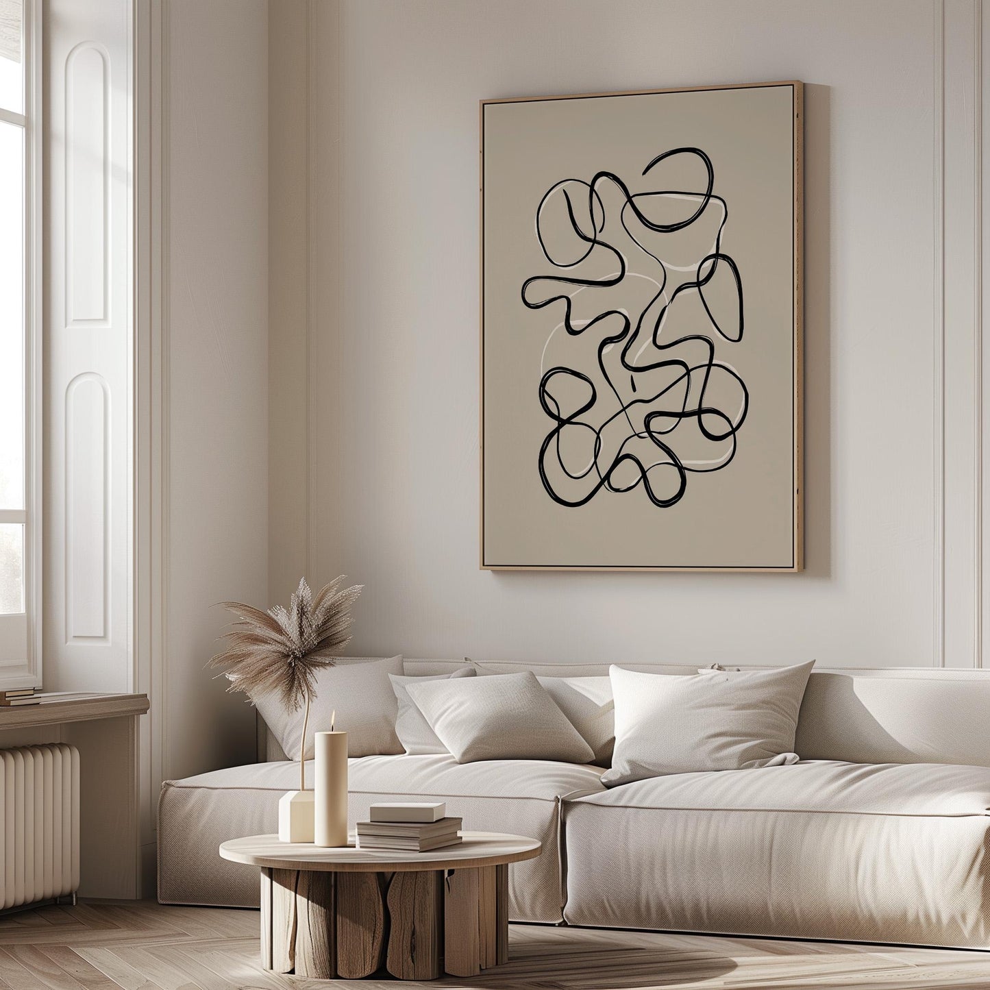 Abstract Continuous Line Giclée Canvas Print in Black and White Modern Minimal Wall Art for Scandinavian or Japandi Interiors