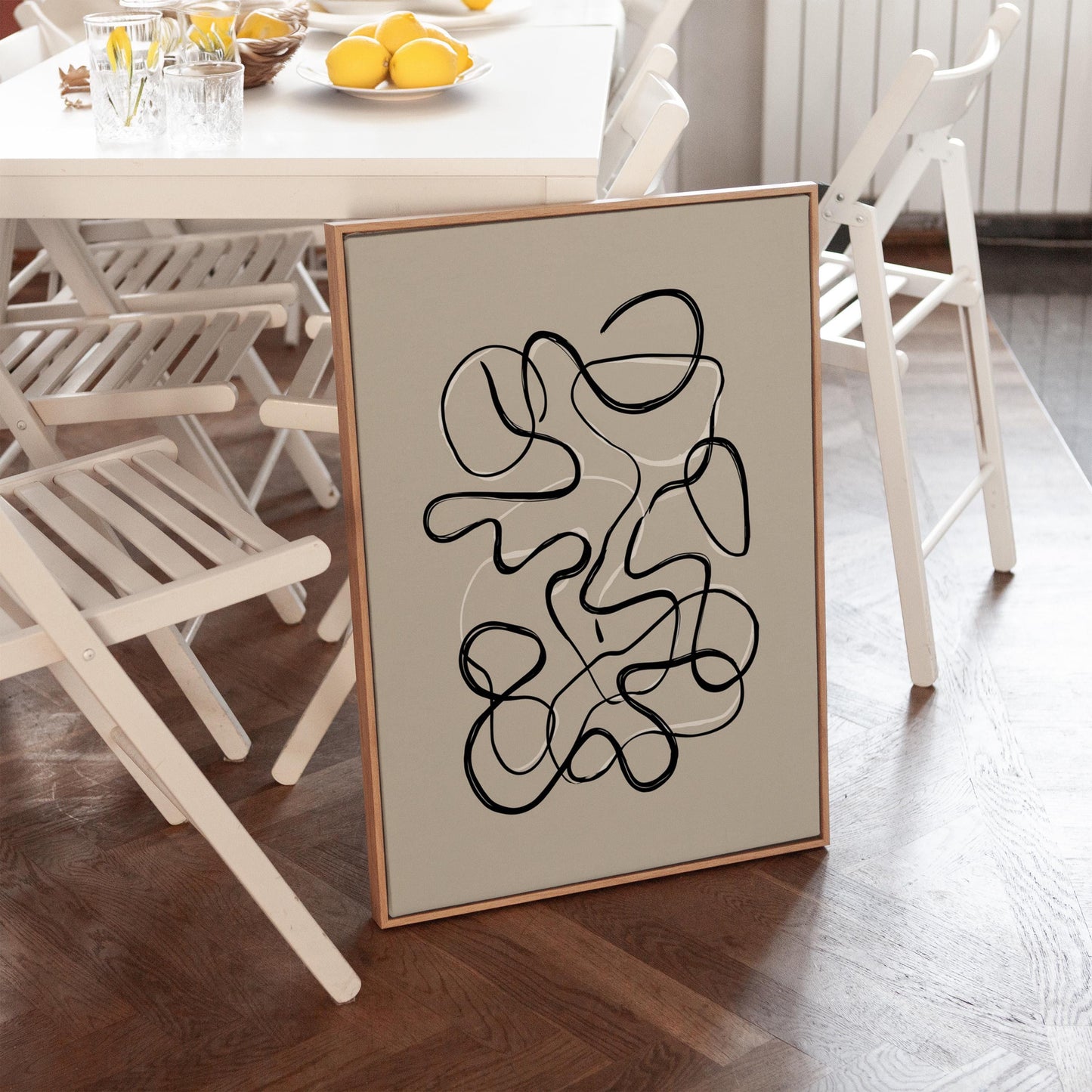 Abstract Continuous Line Giclée Canvas Print in Black and White Modern Minimal Wall Art for Scandinavian or Japandi Interiors
