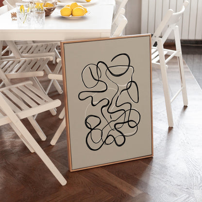 Abstract Continuous Line Giclée Canvas Print in Black and White Modern Minimal Wall Art for Scandinavian or Japandi Interiors
