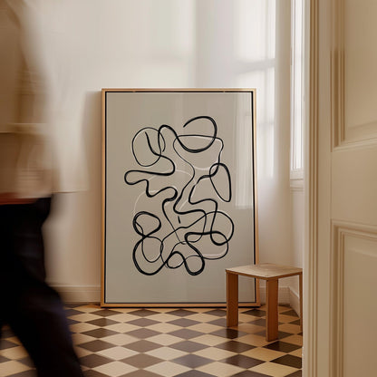 Abstract Continuous Line Giclée Canvas Print in Black and White Modern Minimal Wall Art for Scandinavian or Japandi Interiors