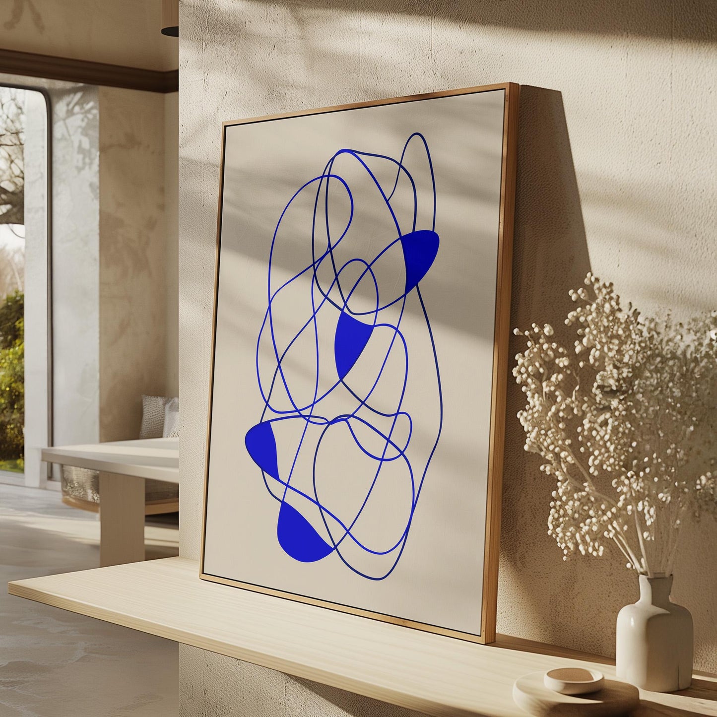 Modern Blue Line Abstract Giclée Canvas Print Minimal Continuous Flow Art for Contemporary Living Room or Office